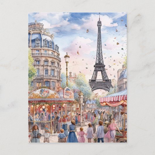 Prachtige Parijse straatscène met Eiffeltoren Kuns Briefkaart (Voorkant)