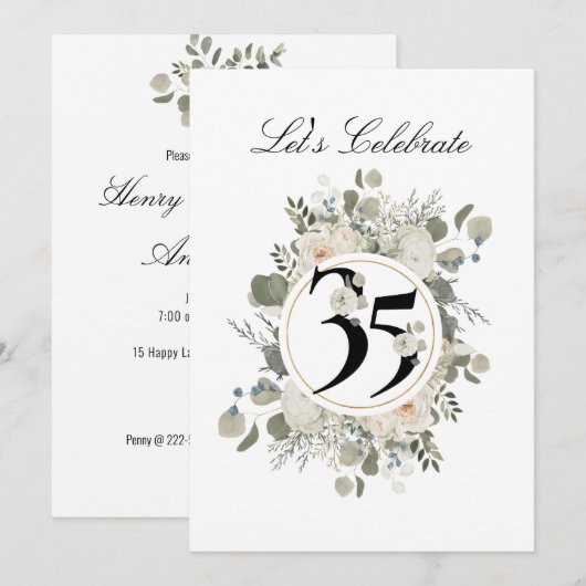 Prachtige pasta Floral 35e JUBILEUM Kaart (Voorkant / Achterkant)