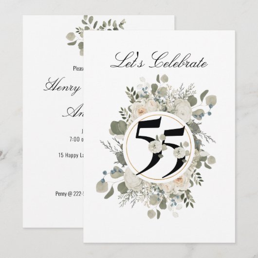 Prachtige pasta Floral 55e JUBILEUM Kaart (Voorkant / Achterkant)