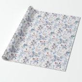 Prachtige Pastel Blauwe Winter Bloemen Cadeaupapier (Uitgerold)
