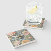 Prachtige pastel bloemen en hommel stenen onderzetter (Zijkant)