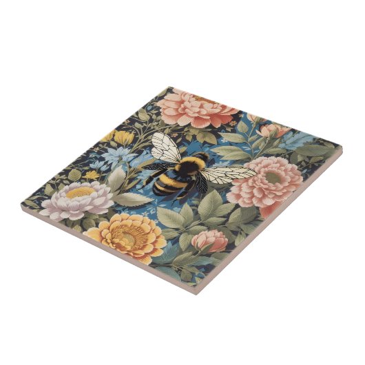 Prachtige pastel bloemen en hommel tegeltje (Zijkant)