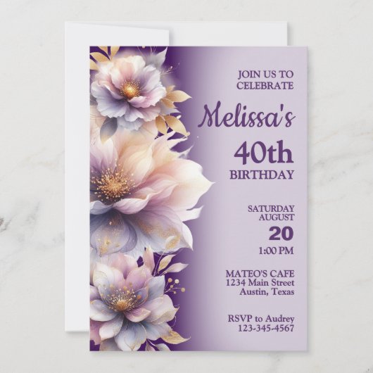 Prachtige Pastel Bloemen Verjaardag Uitnodiging (Voorkant)