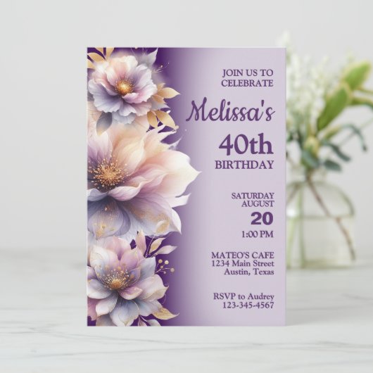 Prachtige Pastel Bloemen Verjaardag Uitnodiging (Staand voorkant)