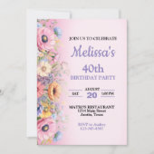 Prachtige Pastel Bloemen Verjaardag Uitnodiging (Voorkant)