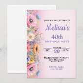 Prachtige Pastel Bloemen Verjaardag Uitnodiging (Voorkant / Achterkant)