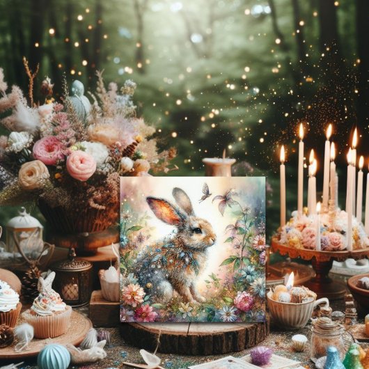 Prachtige pastel bloementuin konijn Pasen Feestdagenkaart