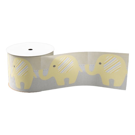 Prachtige Pastel Geel Baby Neutrale Elephant Grosgrain Lint (Spoel)