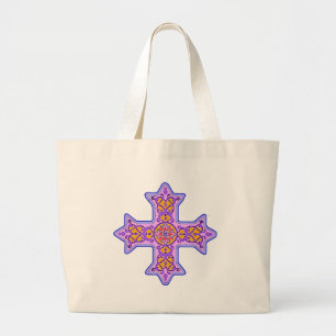 Prachtige pastel koptisch kruis grote tote bag