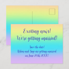 Prachtige pastel regenboogbruiloft, opslagdatum aankondigingskaart