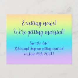Prachtige pastel regenboogbruiloft, opslagdatum aankondigingskaart