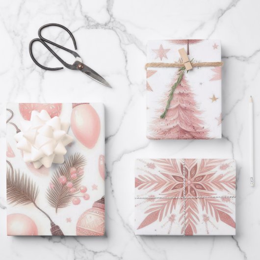 Prachtige Pastel Roze Kerst Design Inpakpapier Vel (Voorkant)