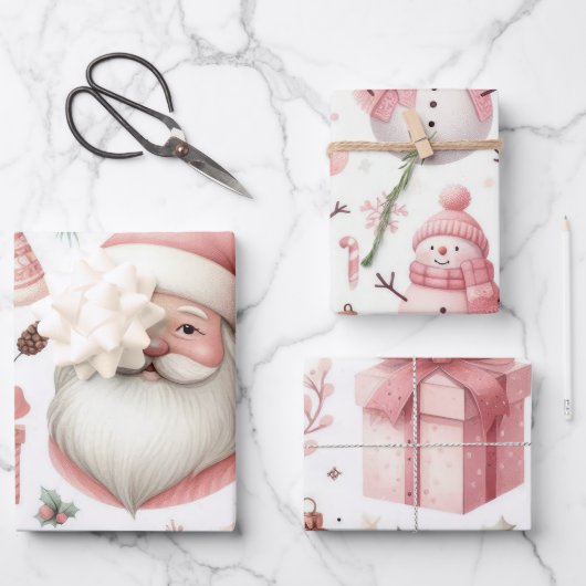 Prachtige Pastel Roze Kerst Design Inpakpapier Vel (Voorkant)