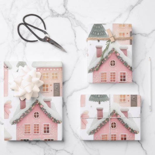Prachtige Pastel Roze Kerst Design Inpakpapier Vel (Voorkant)