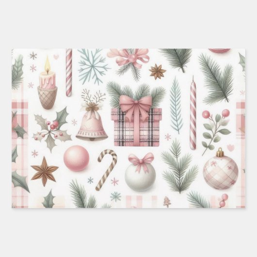 Prachtige Pastel Roze Kerst Design Inpakpapier Vel (Voorkant 3)