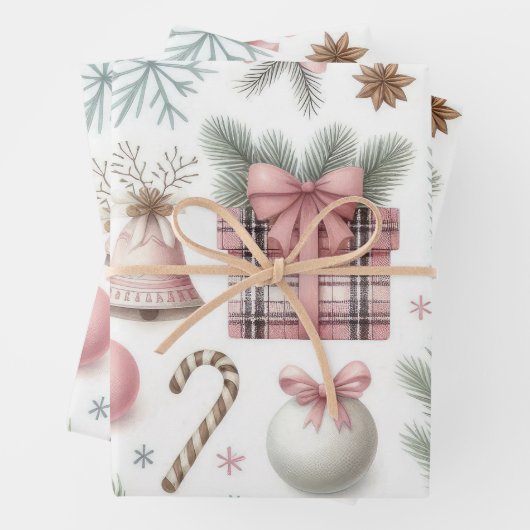 Prachtige Pastel Roze Kerst Design Inpakpapier Vel (In situ)