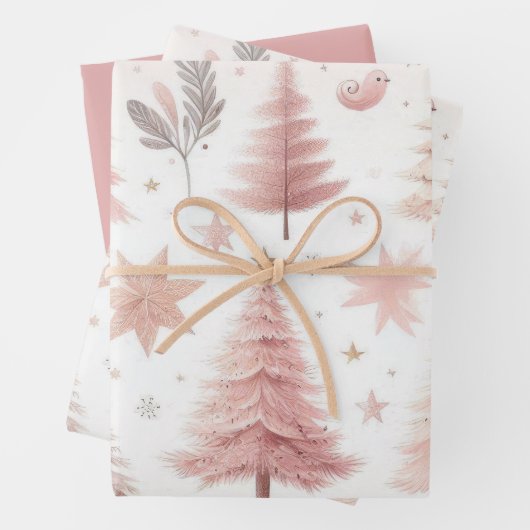 Prachtige Pastel Roze Kerst Design Inpakpapier Vel (In situ)