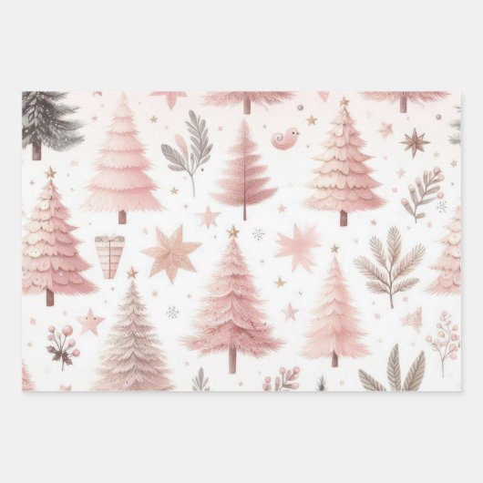Prachtige Pastel Roze Kerst Design Inpakpapier Vel (Voorkant)