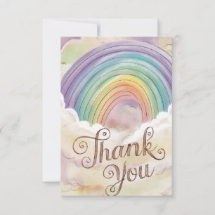 Prachtige pastelregenboog en wolken bedankkaart