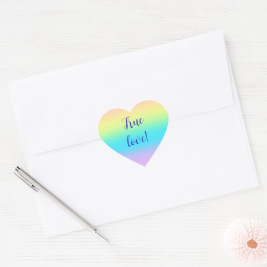 Prachtige pastelregenbooggradiënt bruiloft hart sticker (Envelop)
