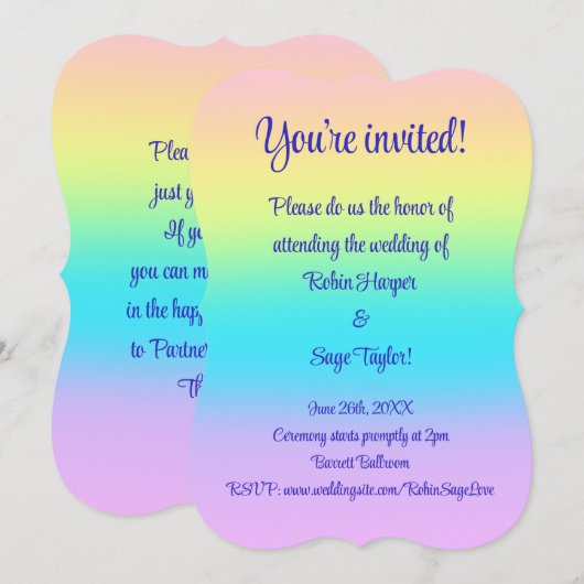 Prachtige pastelregenbooggradiënt bruiloft kaart (Voorkant / Achterkant)