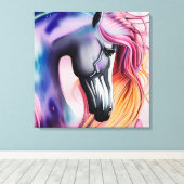 Prachtige patel Unicorn Horse Triptych Canvas Afdruk (Insitu (Houten vloer))