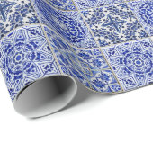 Prachtige  Patroonblauw en witte Tegels Cadeaupapier (Rol Hoek)