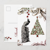 Prachtige pauw en kerstboom Dank u Feestdagenkaart (Voorkant / Achterkant)