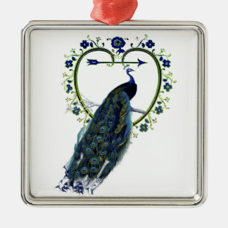 Prachtige pauw en sierlijke hartbloemlijst metalen ornament