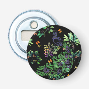 Prachtige Pauw en Vintage Bloemen Button Flesopener