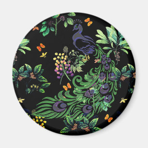 Prachtige Pauw en Vintage Bloemen Magneet