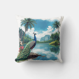 Prachtige pauw in een tropisch paradijs kussen