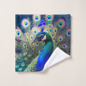 Prachtige pauw met blauwgroen en gouden verenkleed bad handdoek (Wasdoekje)