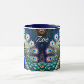 Prachtige pauw met blauwgroen en gouden verenkleed mok (Midden)