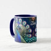 Prachtige pauw met blauwgroen en gouden verenkleed mok (Voorkant links)