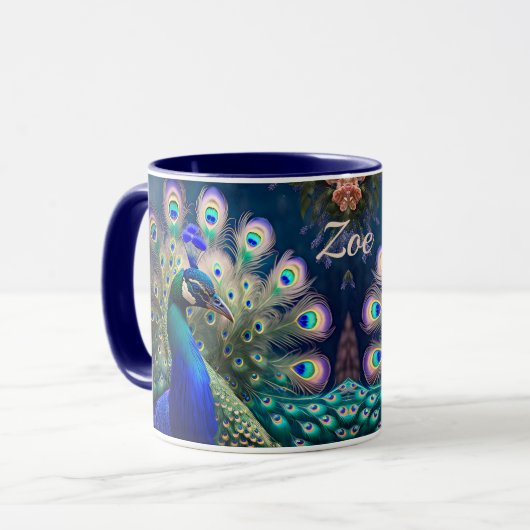 Prachtige pauw met blauwgroen en gouden verenkleed mok (Voorkant links)