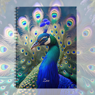 Prachtige pauw met blauwgroen en gouden verenkleed notitieboek