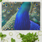 Prachtige pauw met blauwgroen en gouden verenkleed theedoek (Gevouwen)