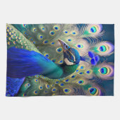 Prachtige pauw met blauwgroen en gouden verenkleed theedoek (Horizontaal)