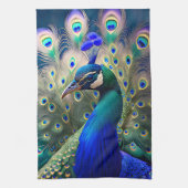 Prachtige pauw met blauwgroen en gouden verenkleed theedoek (Verticaal)