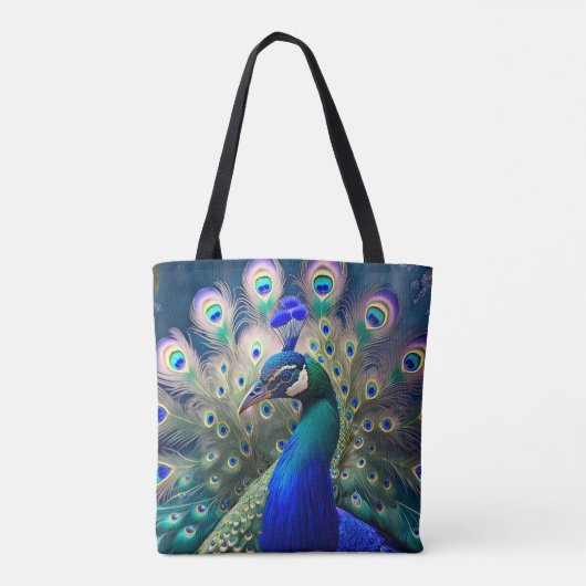 Prachtige pauw met blauwgroen en gouden verenkleed tote bag (Achterkant)
