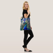Prachtige pauw met blauwgroen en gouden verenkleed tote bag (Op model)