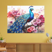Prachtige pauw met bloemen canvas afdruk (Insitu (Woonkamer))