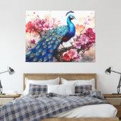 Prachtige pauw met bloemen canvas afdruk (Insitu (Slaapkamer))