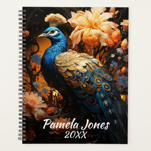 Prachtige pauw met bloemen planner (Voorkant)
