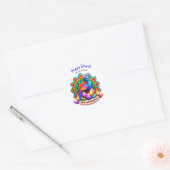Prachtige pauw met Diya gepersonaliseerde Diwali Ronde Sticker (Envelop)