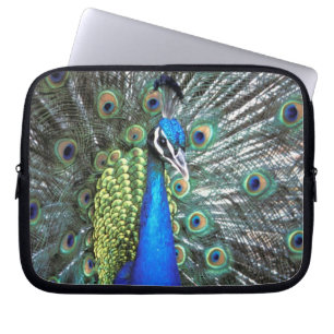 Prachtige pauw spreidt kleurrijke veren laptop sleeve