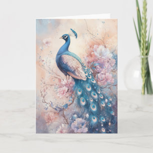 Prachtige Pauw Te midden van Mooie Bloemen Kaart