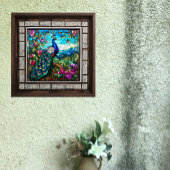 Prachtige pauw tussen de bloementuin tegeltje