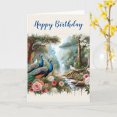 Prachtige pauwen in regenwoud Verjaardag Kaart (Gele Bloem)